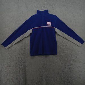 NY Giants Pullover Boys Youth Large (14/16)  Blue Reebok Fleece Quarter Zip Logo